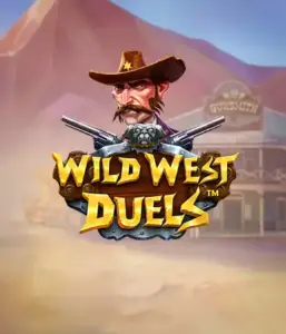  Изображение игрового автомата "Wild West Duels" от Pragmatic Play, где изображён храбрый ковбой с оружием в руках. На заднем плане нарисована пустынная территория с типичным салуном. Идеально подходит для поклонников жанра вестерн и азартных игр.